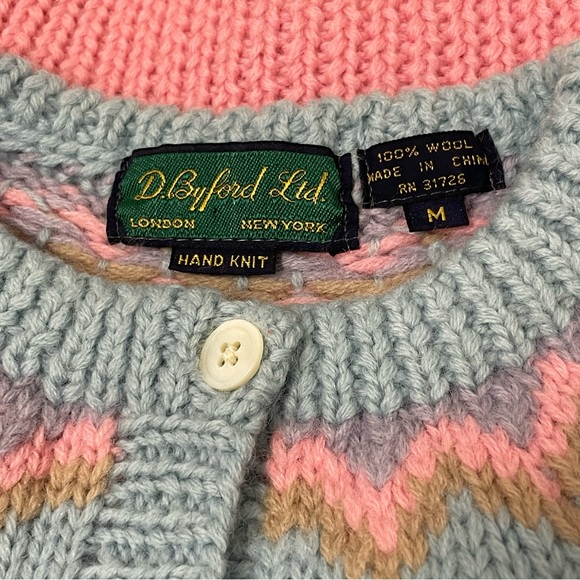 D.Byford Ltd. VTG Hand Knit Fair Isle Wool Button Up Cardigan Sweater | Sz M - Picture 7 of 8